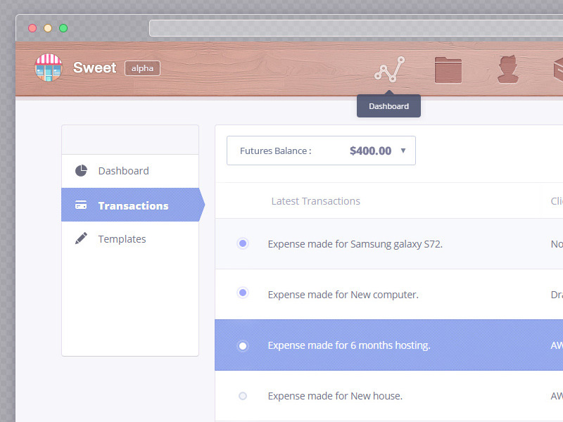 Transaction page for Sweet
